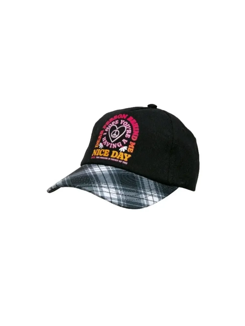 Justice Girls Baseball Style Hat, Black with Plaid Brim